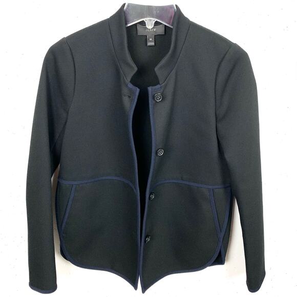 J.Crew Womens Mandarin Collar Tipped Twill Button Up Jacket Black Navy Accent 00 - Picture 10 of 16